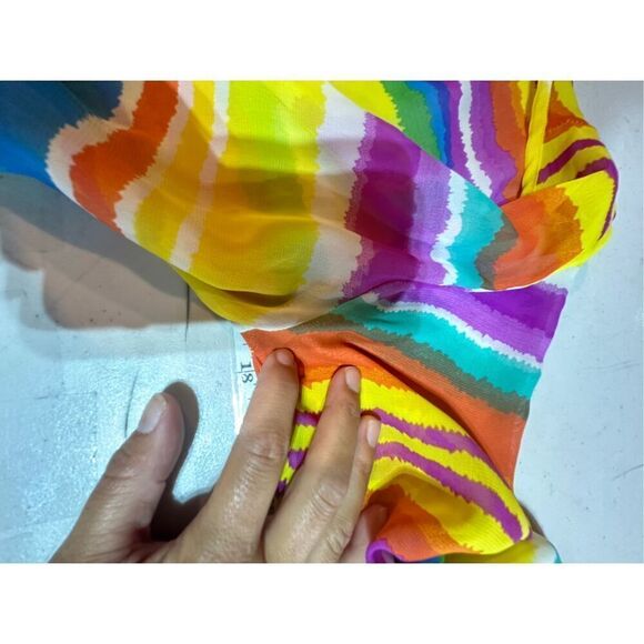 Corrida Women's Rainbow Striped Balloon Sleeve Wrap Maxi Dress Multi-Color Small - Picture 8 of 9